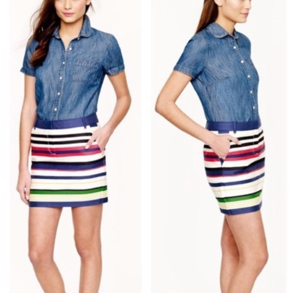J. Crew Striped Twill Mini‎ Skirt Preppy Classic Multicolor
